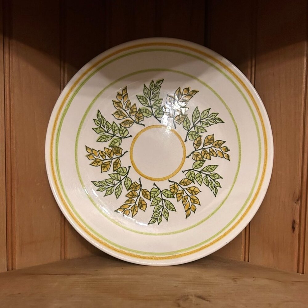 Vintage Taylor Smith Taylor Yellow Green Mint Pattern Ironstone Dinner Plate